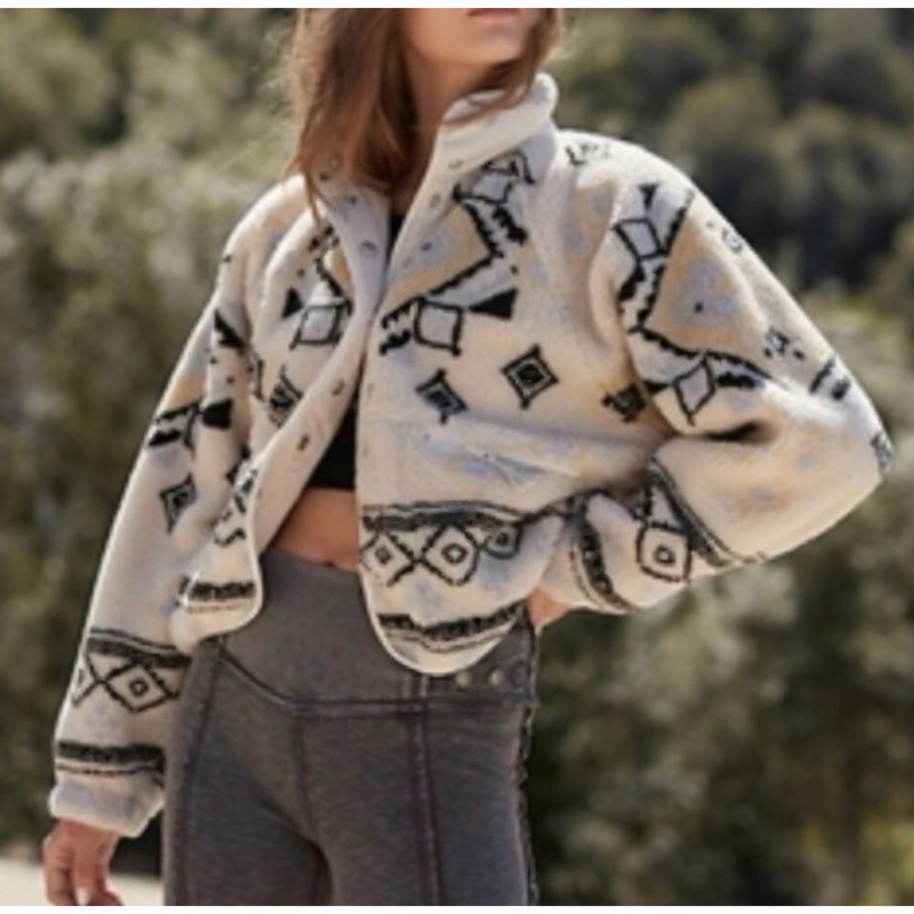 Free People Rocky Ridge Jacket Aztec Size L Fleece Boho FP Movement